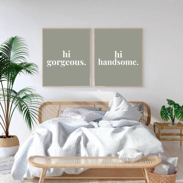 Set Of 2 Bedroom Prints, Sage Green His & Hers Wall Art, Decor, Above Bed Prints - image 1