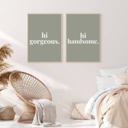 Set Of 2 Bedroom Prints, Sage Green His & Hers Wall Art, Decor, Above Bed Prints - thumbnail 3