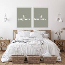 Set Of 2 Bedroom Prints, Sage Green His & Hers Wall Art, Decor, Above Bed Prints - thumbnail 2