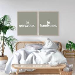 Set Of 2 Bedroom Prints, Sage Green His & Hers Wall Art, Decor, Above Bed Prints - thumbnail 1