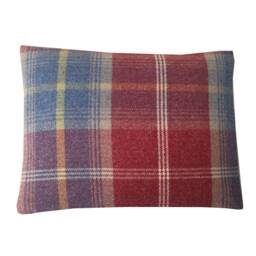 Handmade Tartan Plaid Cushion Cover Balmoral Ruby Red, Blue, Ochre - thumbnail 2