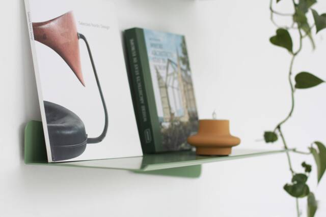 Sage Green Metal Wall Shelf, Pastel Floating Bookshelf, Modern Picture Ledge, Long Minimalistic Handmade Furniture - image 1