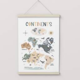 Continents Chart, Unframed Print, World Map, Classroom Decor, Educational Montessori Playroom Prints, Scandi Art - thumbnail 2