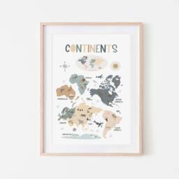 Continents Chart, Unframed Print, World Map, Classroom Decor, Educational Montessori Playroom Prints, Scandi Art - thumbnail 3