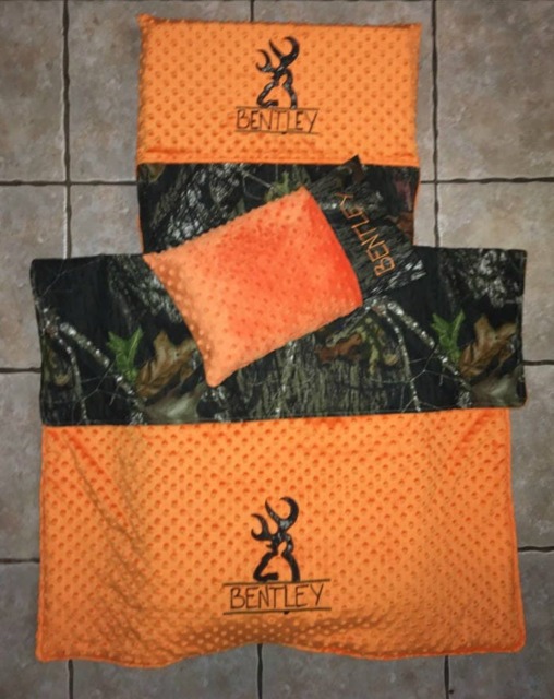 Custom Appliqued Camo Nap Mat Cover, Blanket, Pillow & Case - image 1