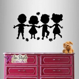 In-Style Decals Wall Vinyl Decal Home Decor Art Sticker Cute Little Kids Silhouettes Holding Hands Nursery Bedroom Play Room Design 1641 - thumbnail 1