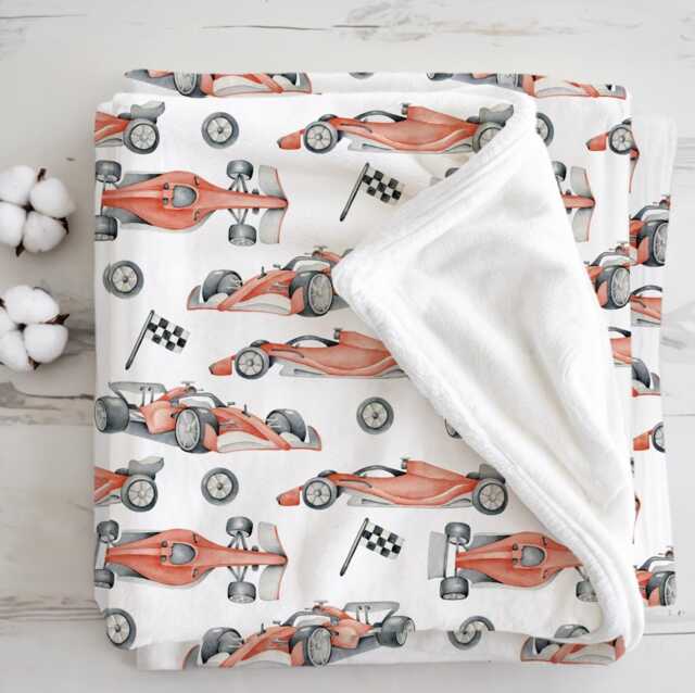Race Cars - Red Watercolour, Sherpa Fleece Blanket, Decor, Kids Bedding, Children's Room, Blanket - image 1