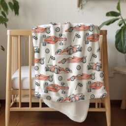 Race Cars - Red Watercolour, Sherpa Fleece Blanket, Decor, Kids Bedding, Children's Room, Blanket - thumbnail 2