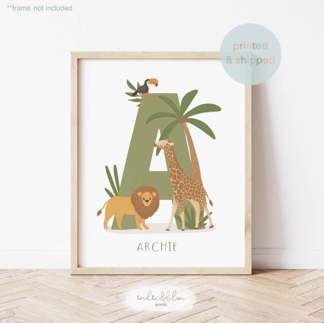 Personalised Safari Nursery Print, Jungle Decor, Educational Poster, Playroom Prints - image 1