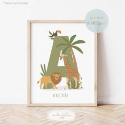 Personalised Safari Nursery Print, Jungle Decor, Educational Poster, Playroom Prints - thumbnail 1