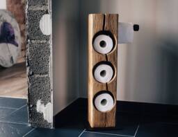 Rustic Oak Toilet Paper Holder, Free Standing Bathroom Storage