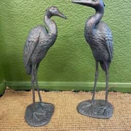 Crane Pair Bronze Finish Garden Heron Set Love Cranes Storks Cast Aluminium - thumbnail 3