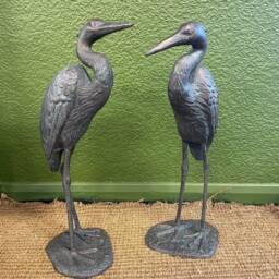 Crane Pair Bronze Finish Garden Heron Set Love Cranes Storks Cast Aluminium - thumbnail 2