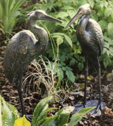 Crane Pair Bronze Finish Garden Heron Set Love Cranes Storks Cast Aluminium - thumbnail 1
