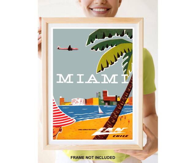 Reprint Of A Vintage Lan Airline Travel Poster To Miami - image 1