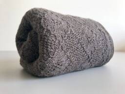 Brown Alpaca Blanket, Knit Wool Baby Wrap, Knitted Natural Light Beige, Gray Throw, Girl, Boy, Newborn Gift - thumbnail 1