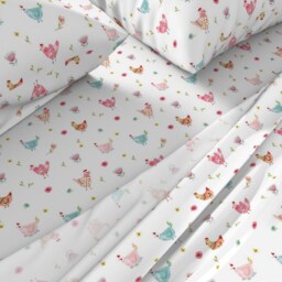Chicken Sheets - Polka Girls White By Shopcabin Farm Animal Watercolor Floral Hens Spring Cotton Sateen Sheet Set Bedding Spoonflower - thumbnail 2