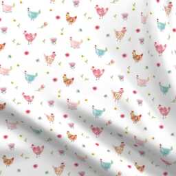 Chicken Sheets - Polka Girls White By Shopcabin Farm Animal Watercolor Floral Hens Spring Cotton Sateen Sheet Set Bedding Spoonflower - thumbnail 4