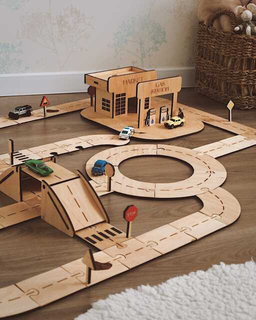 Wooden Auto Track Road, Road Puzzles, Toy With Bridge Play Set, Custom Parking & Garages, Montessori Educational Toy, Christmas - image 1