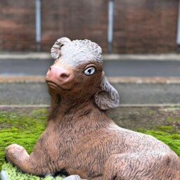 Concrete Calf Sculpture Handmade Farm Animal Garden Statue Cute Stone Cow Figurine Outdoor Farmhouse Decor Cement Ornament Art - thumbnail 2