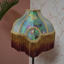 Fern Green Silk Lampshade Secret Garden Print With Fringe - thumbnail 2