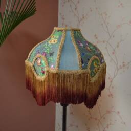 Fern Green Silk Lampshade Secret Garden Print With Fringe - thumbnail 3
