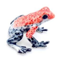 Miniature Ceramic Frog Toad Sitting Animal Reptile Little Red Grey Figurine Small Statue Tiny Decoration Hand Painted Collectible Figure - thumbnail 2