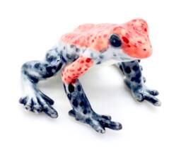 Miniature Ceramic Frog Toad Sitting Animal Reptile Little Red Grey Figurine Small Statue Tiny Decoration Hand Painted Collectible Figure - thumbnail 1