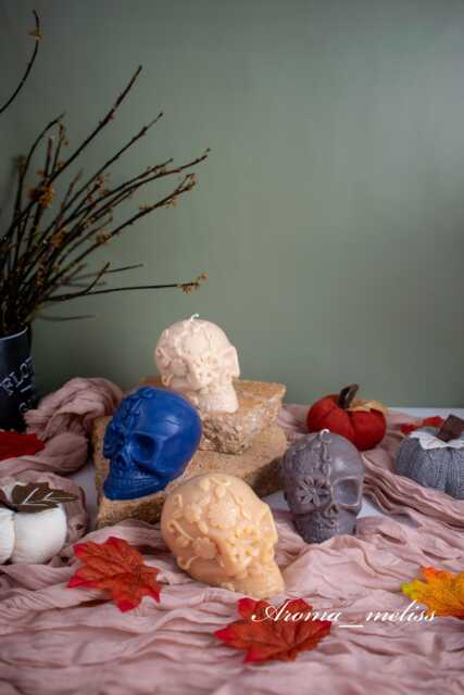 Floral Skull Candle 3D Soy Beeswax Halloween Decor - image 1