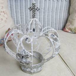 White Glittered & Rhinestoned Christmas Crown, Tree Topper, Decoration, Centerpiece, Christmas Decor, Shabby Chic, Victorian, Crown Decor - thumbnail 2
