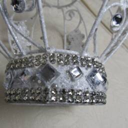 White Glittered & Rhinestoned Christmas Crown, Tree Topper, Decoration, Centerpiece, Christmas Decor, Shabby Chic, Victorian, Crown Decor - thumbnail 3