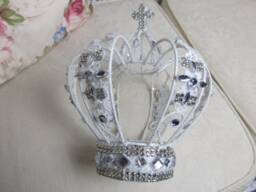 White Glittered & Rhinestoned Christmas Crown, Tree Topper, Decoration, Centerpiece, Christmas Decor, Shabby Chic, Victorian, Crown Decor - thumbnail 1