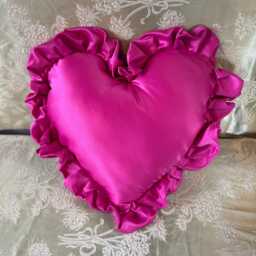 Handmade Leopard Print Velvet Heart Pillow, Hot Pink Ruffle Cushion - thumbnail 2