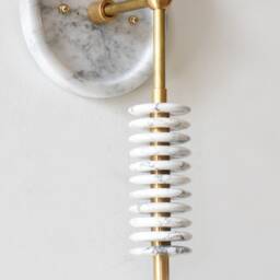 White Marble & Brass Vanity Fixture Light Bathroom Sconce Lighting Kitchen Unique Lamp Entry - thumbnail 2