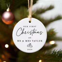 Christmas Tree Ceramic Decoration Gift, Personalised Bauble, Keepsake Mr & Mrs Husband Wife Gift - thumbnail 2