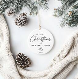 Christmas Tree Ceramic Decoration Gift, Personalised Bauble, Keepsake Mr & Mrs Husband Wife Gift - thumbnail 1