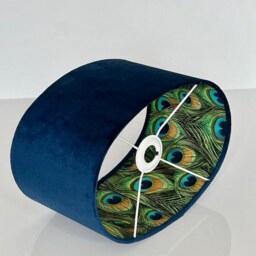 New Luxury Hq Double Sided Mustard Yellow Velvet & Peacock Feathers Combination Lamp Shade Pendant Light - thumbnail 4