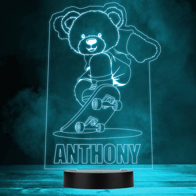 Cool Teddy Bear On Skateboard Led Lamp Personalised Gift Night Light - Bedroom - image 1
