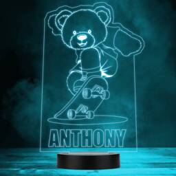 Cool Teddy Bear On Skateboard Led Lamp Personalised Gift Night Light - Bedroom - thumbnail 1