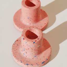 Terrazzo Candleholder Set Eco-Resin Taper Candle Holders, Handmade in Greece - thumbnail 3