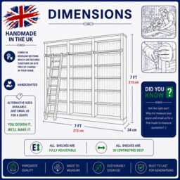 "Solid Pine 7Ft X Bookcase, Adjustable Display ""Heavy Duty" - thumbnail 4