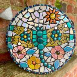 Dragonfly Mosaic Garden Art Turquoise Iridescent Wall Decor - thumbnail 2