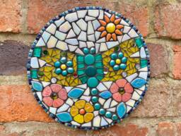 Dragonfly Mosaic Garden Art Turquoise Iridescent Wall Decor - thumbnail 1