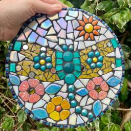 Dragonfly Mosaic Garden Art Turquoise Iridescent Wall Decor - thumbnail 3