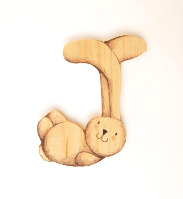 Wooden Letter Nursery, Baby Name. Handmade, J. Nursery Wall Art, Shower Gift. Eco Friendly, Recycled Wood. Bunny Ciacio. Unique Piece - image 1