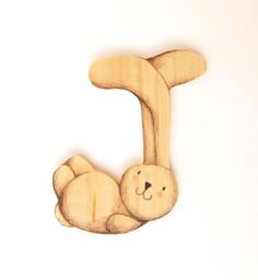 Wooden Letter Nursery, Baby Name. Handmade, J. Nursery Wall Art, Shower Gift. Eco Friendly, Recycled Wood. Bunny Ciacio. Unique Piece - thumbnail 1