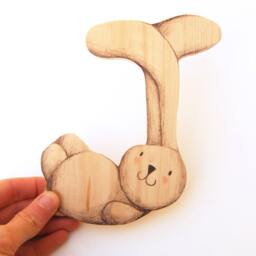 Wooden Letter Nursery, Baby Name. Handmade, J. Nursery Wall Art, Shower Gift. Eco Friendly, Recycled Wood. Bunny Ciacio. Unique Piece - thumbnail 2