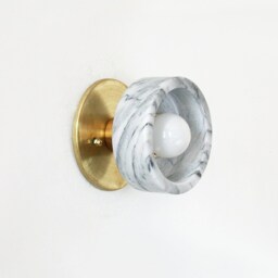 Minimalist Gray Marble & Brass Sconce Lamp Vanity Fixture Light Bathroom Kitchen Wall - thumbnail 4