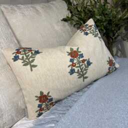 "Embroidered Cushion Cover, Floral Pillow Cover 12"" X 20" - thumbnail 4