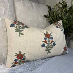 "Embroidered Cushion Cover, Floral Pillow Cover 12"" X 20" - thumbnail 1
